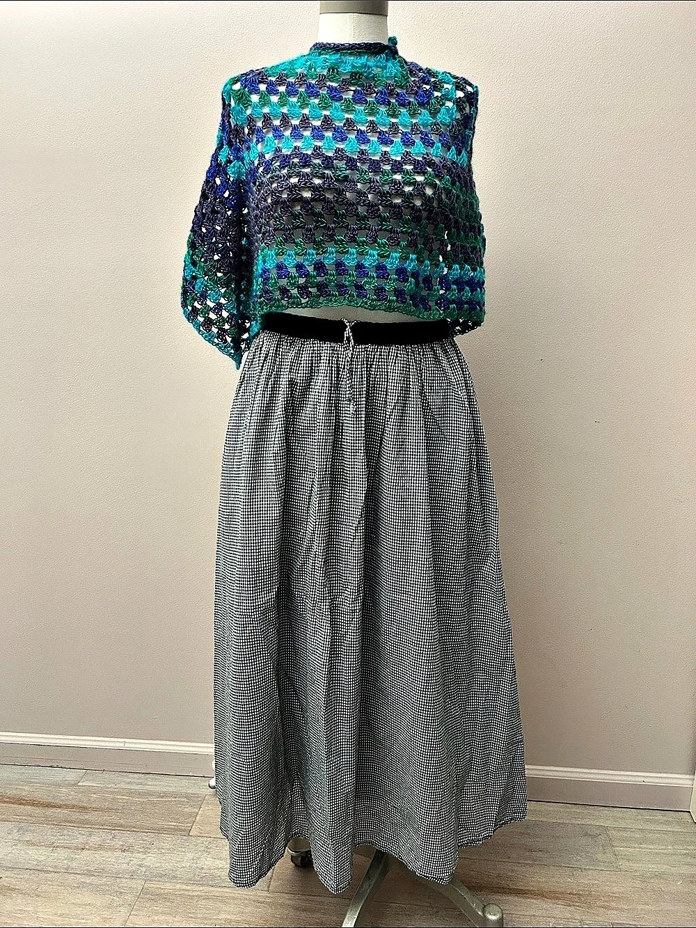 Studio Clip Cotton Gingham Maxi Skirt in Black & White lined Sz L